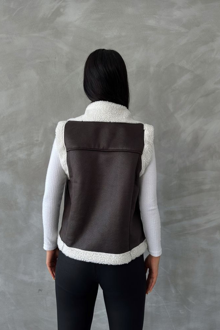 AnthraciteSuede Fur Collar Vest