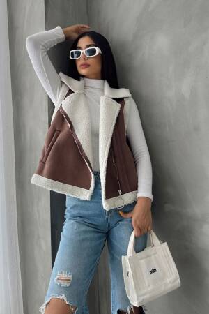 TanSuede Fur Collar Vest - Topshow - Globality Store - Women Clothes Wholesale Turkey