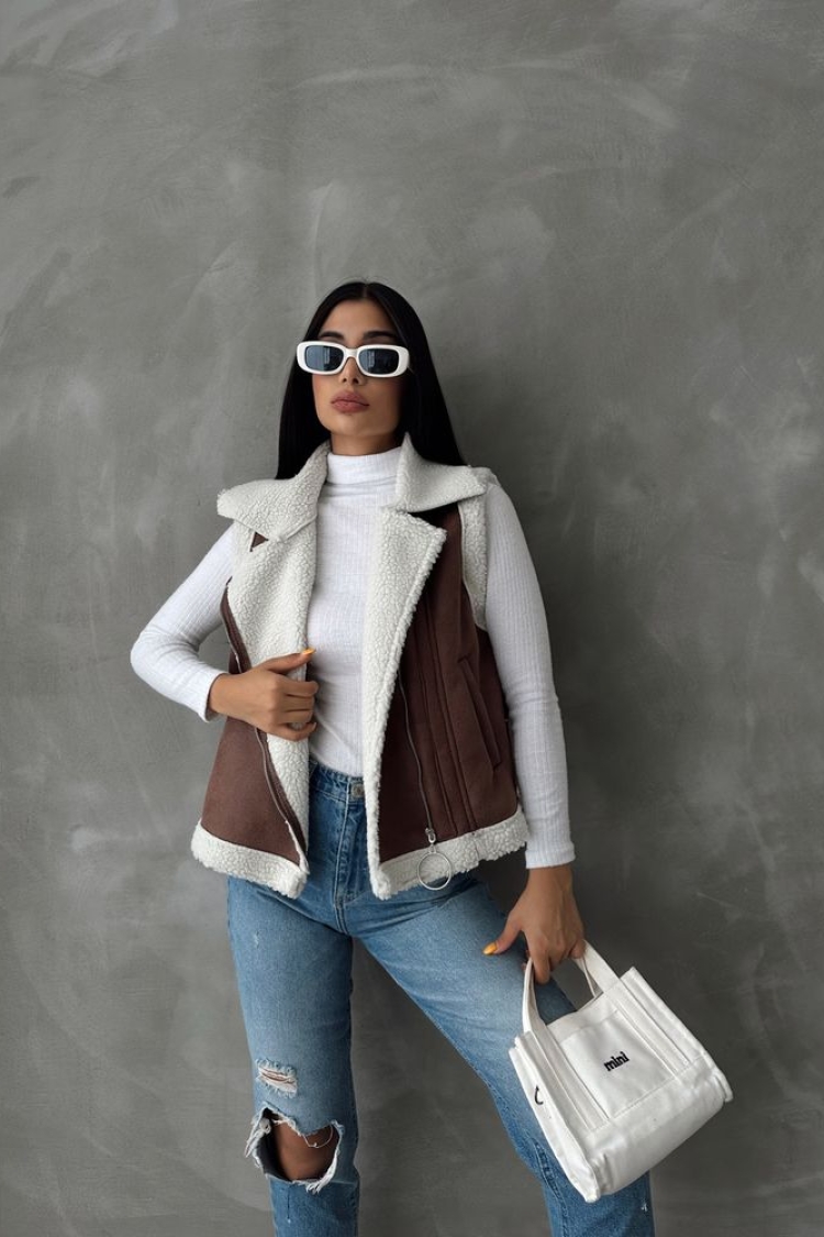 TanSuede Fur Collar Vest