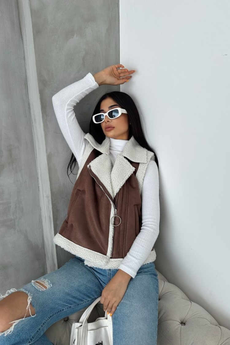 TanSuede Fur Collar Vest