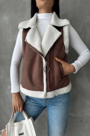 TanSuede Fur Collar Vest - Topshow - Globality Store - Women Clothes Wholesale Turkey