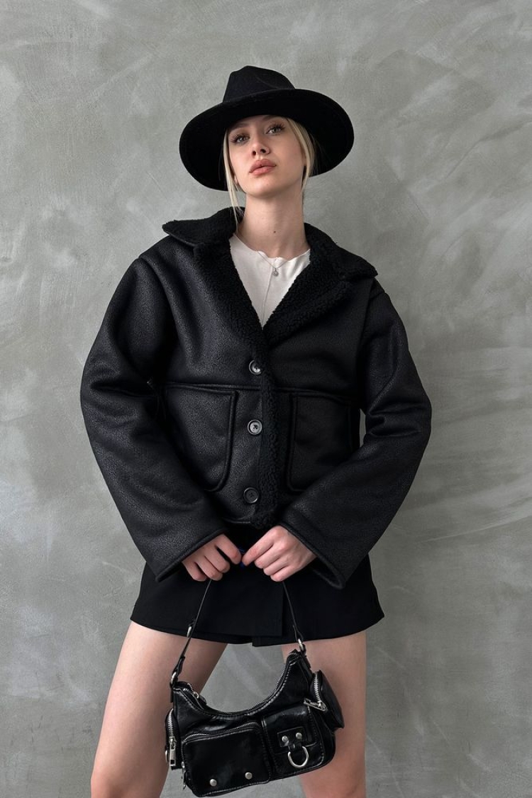 F 1553 Nubuck Collar Fur Coat