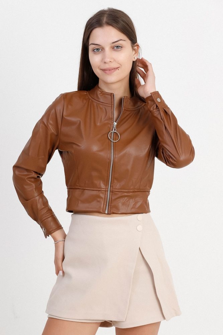 Leather Coat - Tan - Topshow - Globality Store - Women Clothes Wholesale Turkey