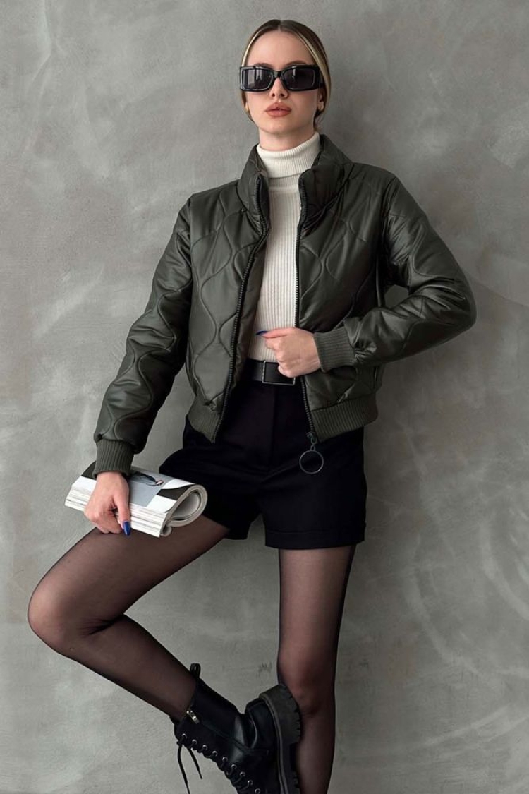 F1192 Zippered Leather Coat