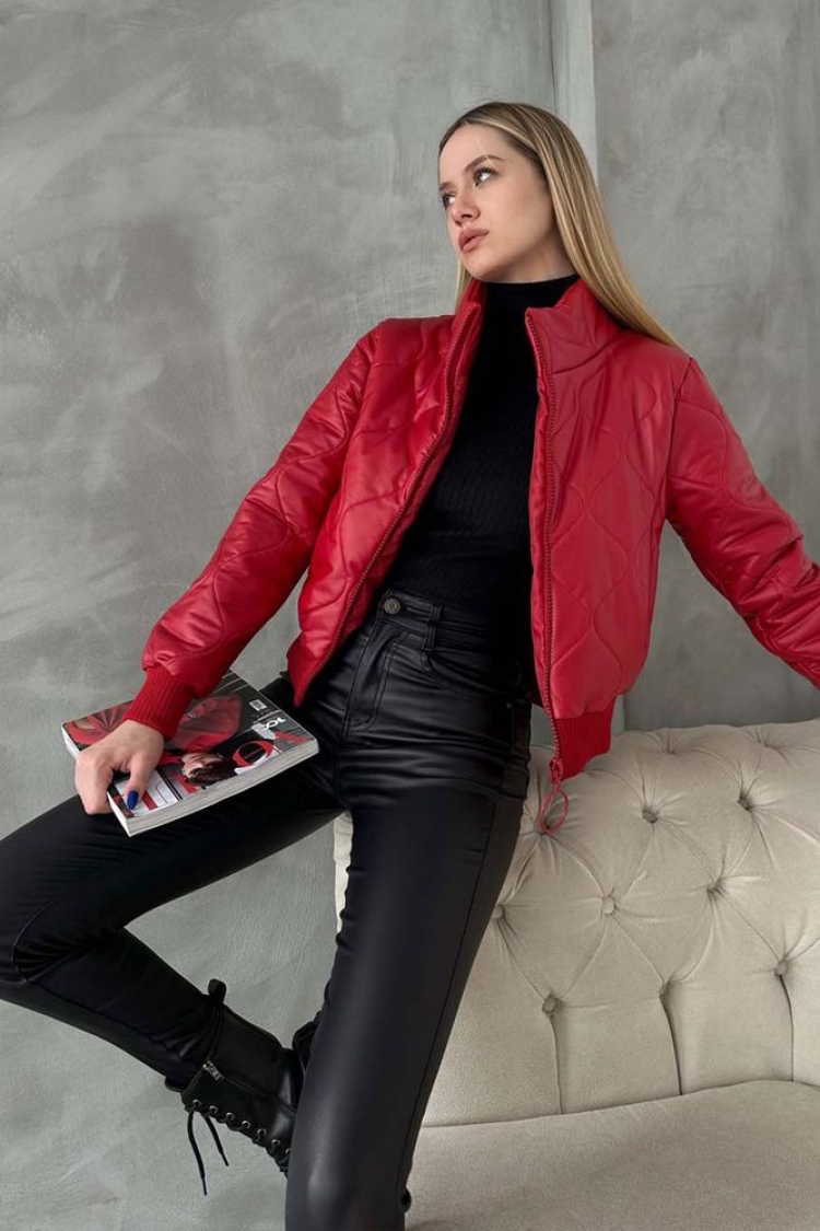 F1192 Zippered Leather Coat - Topshow - Globality Store - Women Clothes Wholesale Turkey