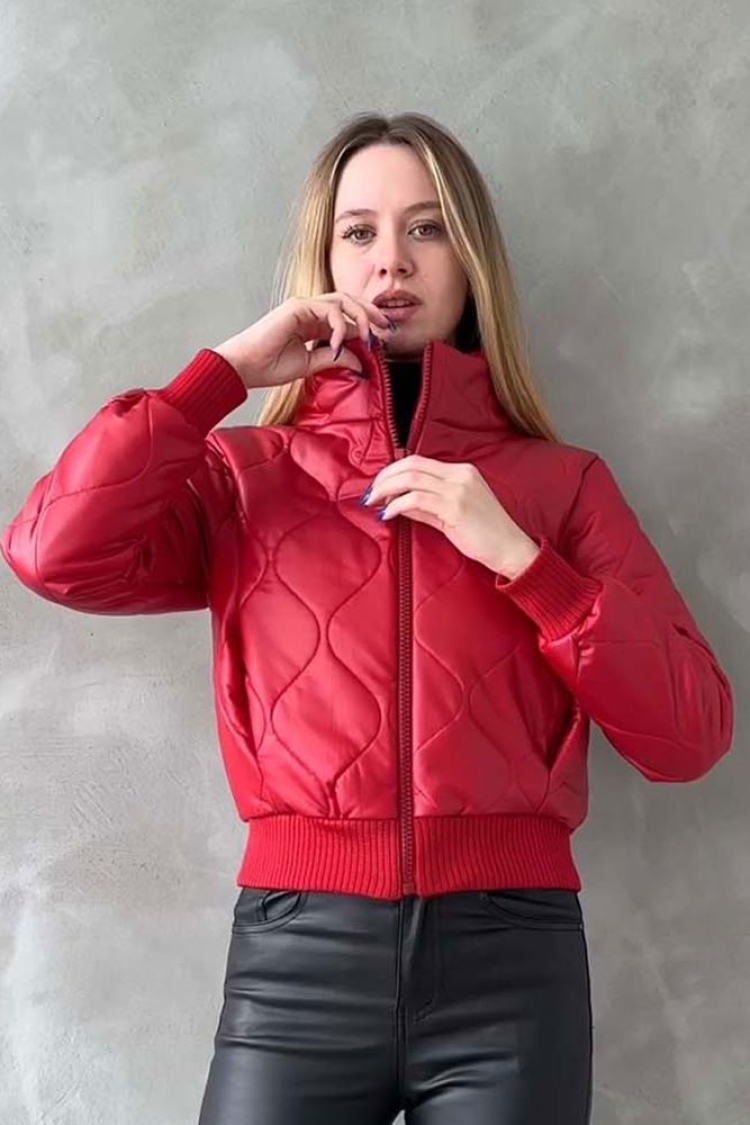 F1192 Zippered Leather Coat