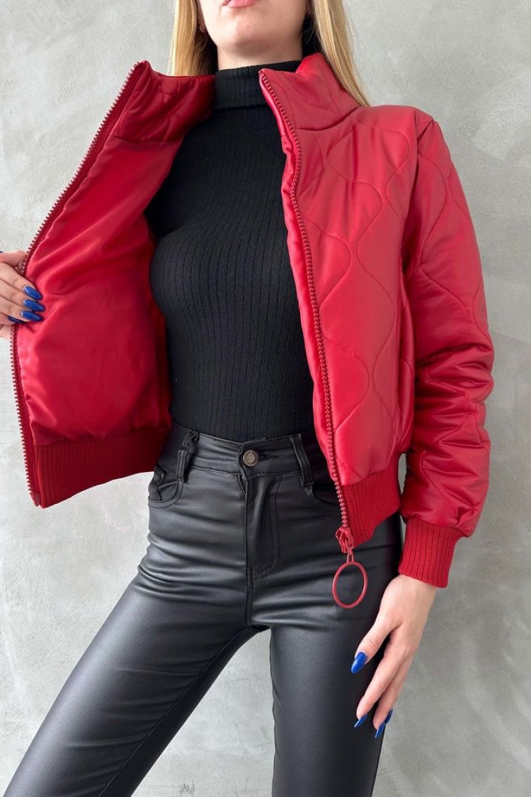 F1192 Zippered Leather Coat