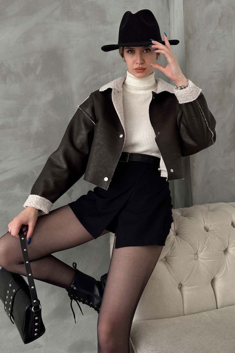 F 1577 Nubuck Collar Fur Coat - Topshow - Globality Store - Women Clothes Wholesale Turkey