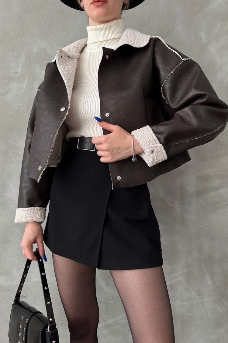 F 1577 Nubuck Collar Fur Coat