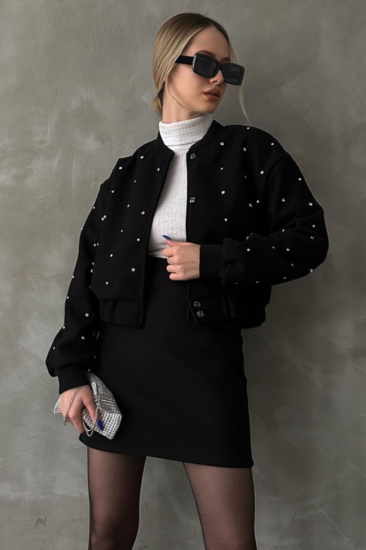 Stone Detailed College Jacket - Topshow - Globality Store - Women Clothes Wholesale Turkey