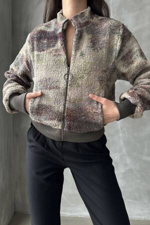 Camouflage Patterned Plush Coat - Topshow - Globality Store - Women Clothes Wholesale Turkey