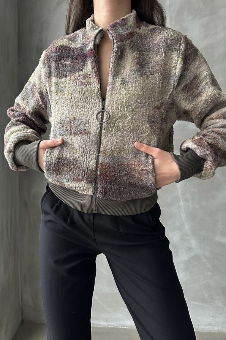 Camouflage Patterned Plush Coat