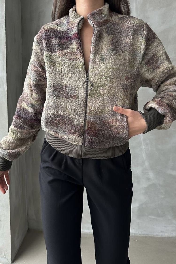 Camouflage Patterned Plush Coat