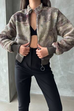 Camouflage Patterned Plush Coat - Topshow - Globality Store - Women Clothes Wholesale Turkey