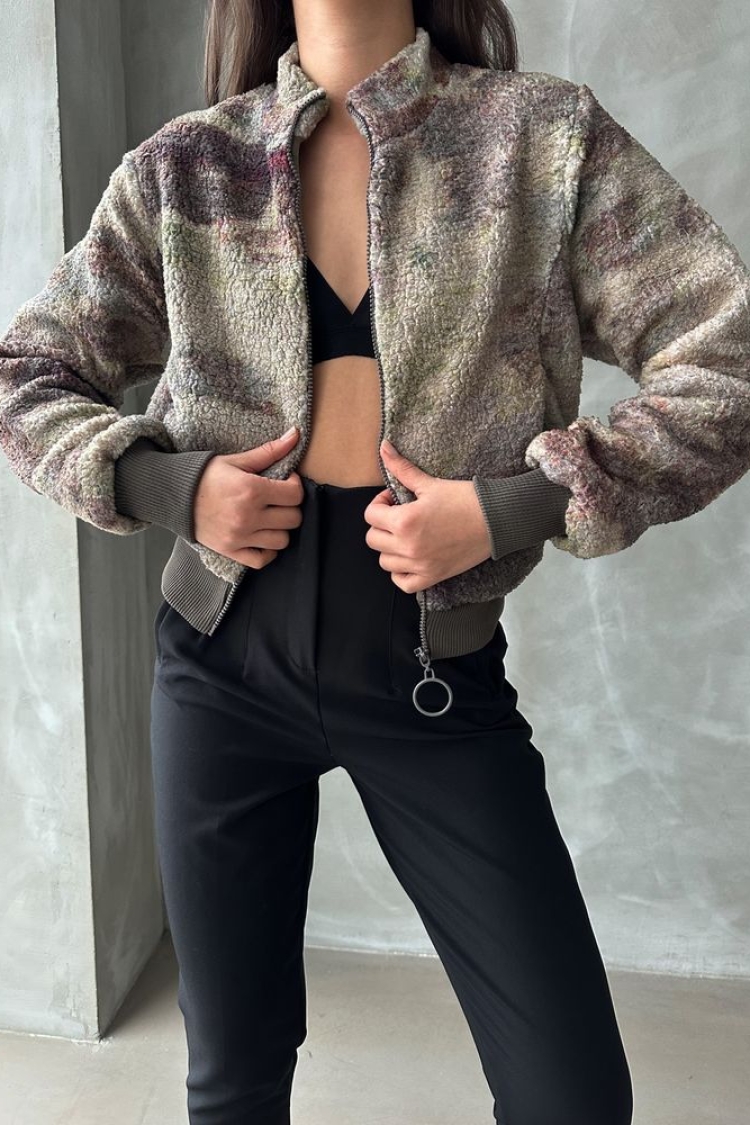 Camouflage Patterned Plush Coat