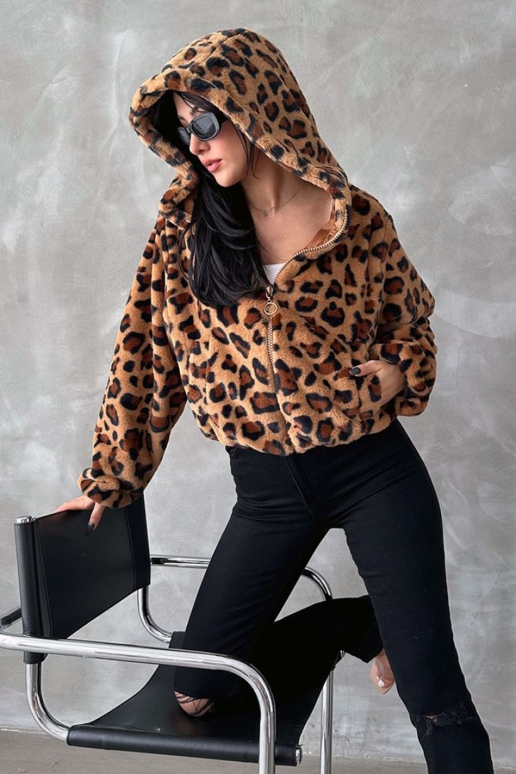 Leopard Patterned Coat - Topshow - Globality Store - Women Clothes Wholesale Turkey