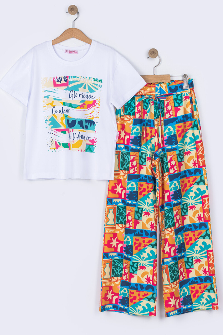 Wholesale Girls Printed Tshirt and Pants Set 10-16Y - Tivido - Globality Store - Kids Baby Clothes Wholesale