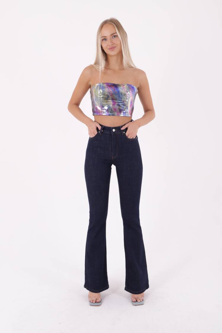 High Waist And Wide Leg Skinny Jean - Navy