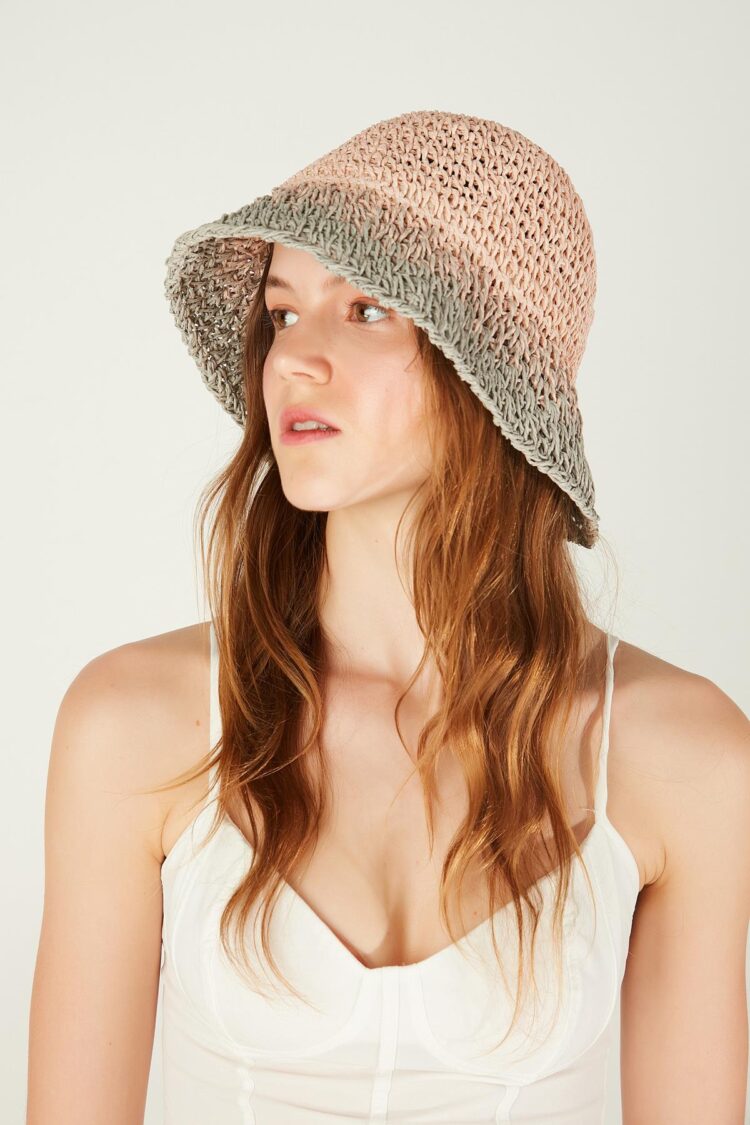Hand Knitted Straw Hat - Powder