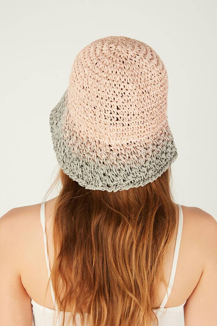 Hand Knitted Straw Hat - Powder