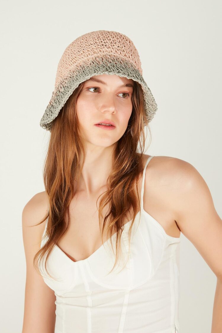 Hand Knitted Straw Hat - Powder