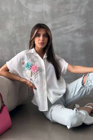 Flower Detailed Shirt - Brand: Topshow - Women's Clothing Wholesale - Globality Store