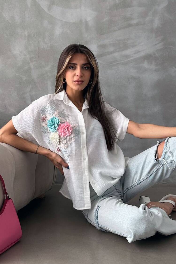 Flower Detailed Shirt - Brand: Topshow - Women's Clothing Wholesale - Globality Store