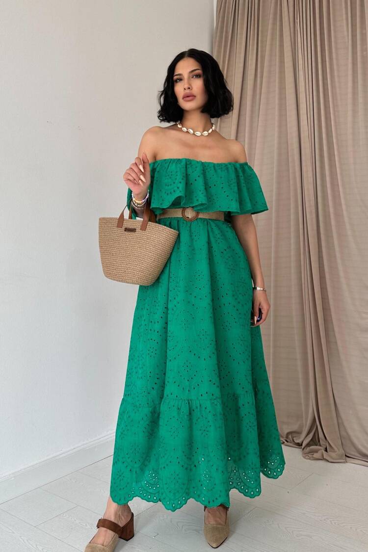 Embroidery Dress With Elastic Shoulders - Brand: Elisa - Women's Clothing Wholesale - Globality Store