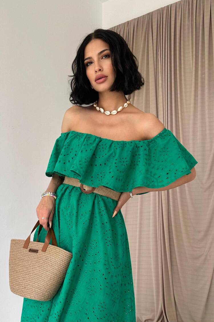 Embroidery Dress With Elastic Shoulders