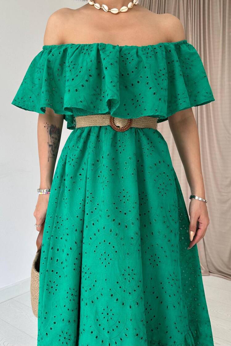 Embroidery Dress With Elastic Shoulders