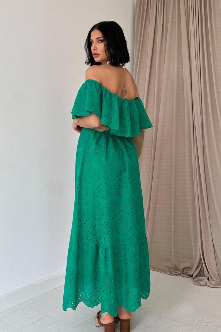 Embroidery Dress With Elastic Shoulders