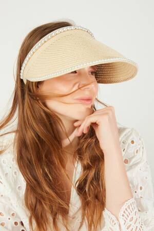 Pearl Stone Straw Open Top Visor Tennis Hat - Brand: Axesoire - Women's Clothing Wholesale - Globality Store