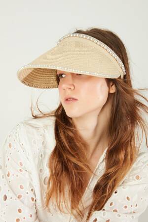 Pearl Stone Straw Open Top Visor Tennis Hat - Brand: Axesoire - Women's Clothing Wholesale - Globality Store