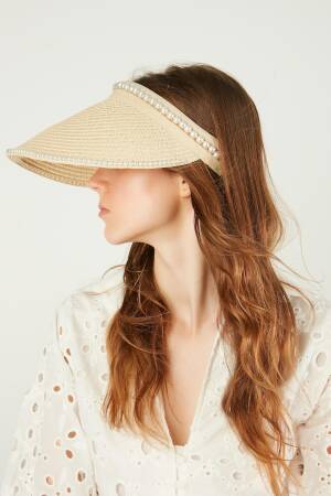 Pearl Stone Straw Open Top Visor Tennis Hat - Brand: Axesoire - Women's Clothing Wholesale - Globality Store