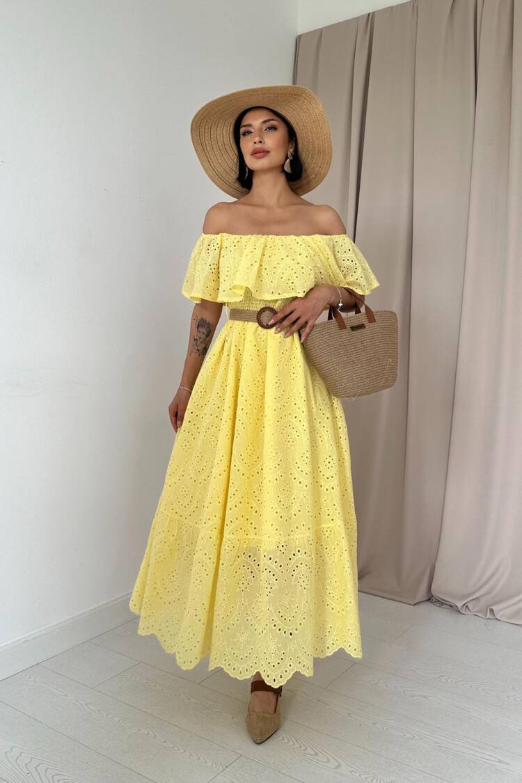 Embroidery Dress With Elastic Shoulders - Brand: Elisa - Women's Clothing Wholesale - Globality Store