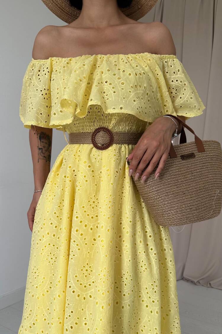Embroidery Dress With Elastic Shoulders