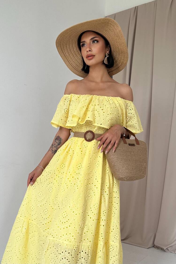 Embroidery Dress With Elastic Shoulders