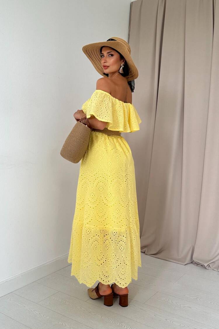 Embroidery Dress With Elastic Shoulders