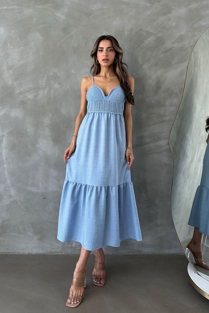 Linen Strappy V-Neck Floor Length Dress - Brand: Topshow - Women's Clothing Wholesale - Globality Store