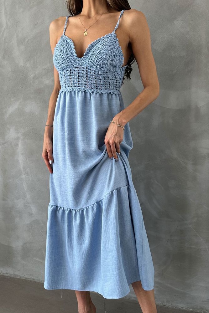 Linen Strappy V-Neck Floor Length Dress