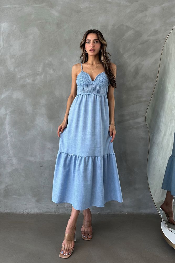 Linen Strappy V-Neck Floor Length Dress