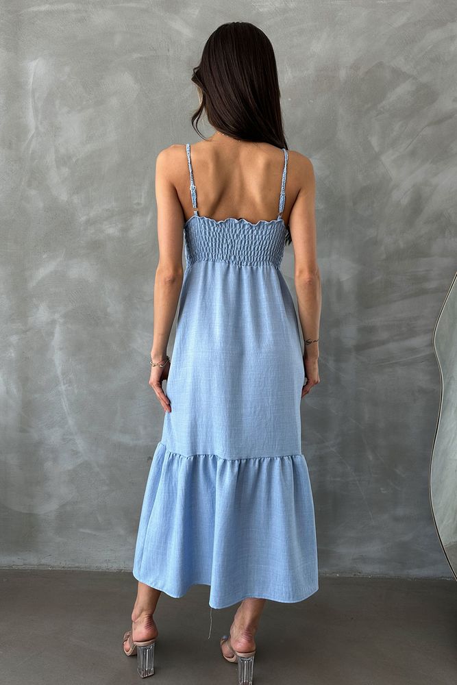 Linen Strappy V-Neck Floor Length Dress