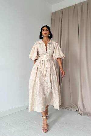 Balloon Sleeve Pleated Dress