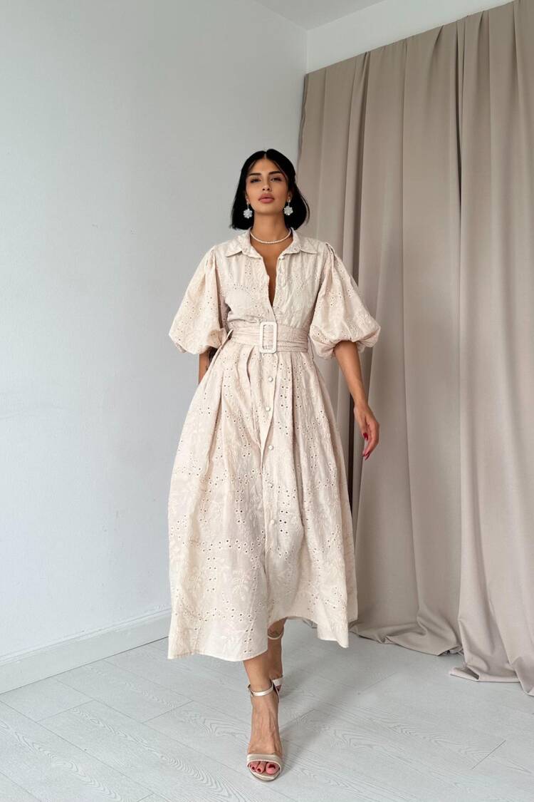 Balloon Sleeve Pleated Dress