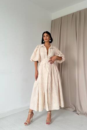 Balloon Sleeve Pleated Dress