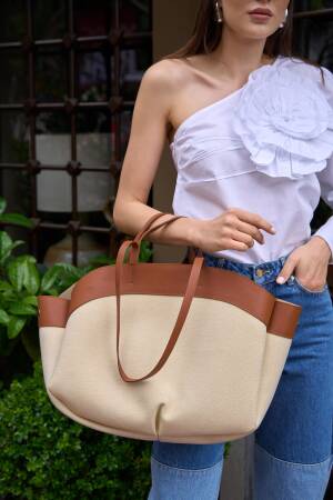 Contrast Tote Bag Brown - Brand: Mina Fashion - Women's Clothing Wholesale - Globality Store