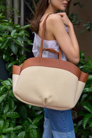 Contrast Tote Bag Brown - Brand: Mina Fashion - Women's Clothing Wholesale - Globality Store