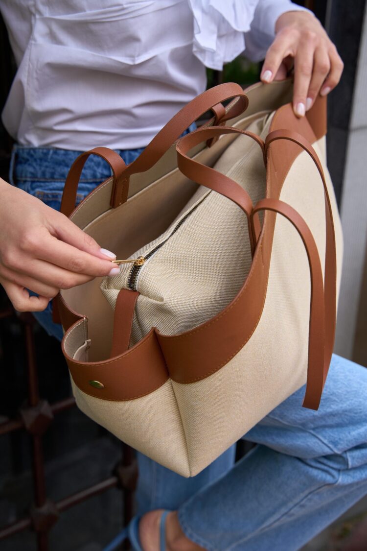 Contrast Tote Bag Brown