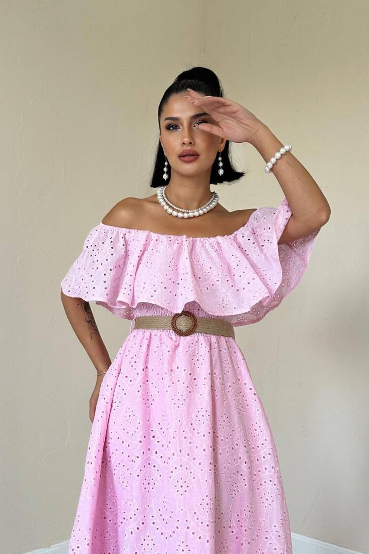 Embroidery Dress With Elastic Shoulders