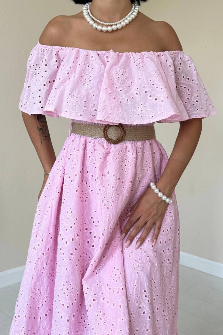 Embroidery Dress With Elastic Shoulders